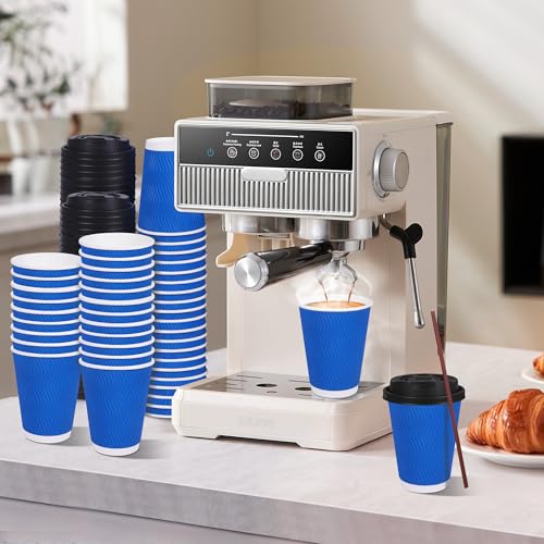 12 oz Disposable Paper Coffee Cups with Lids & Straws