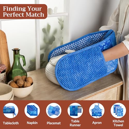 Double Oven Mitts 100% Cotton Double Oven Glove (027 - Indigo Love / 7" x 35" (Double Oven Mitt))
