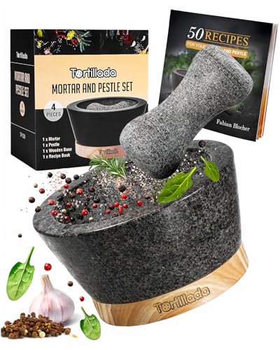 6 inch Mortar and Pestle Set Large Made of Natural Granite with Anti