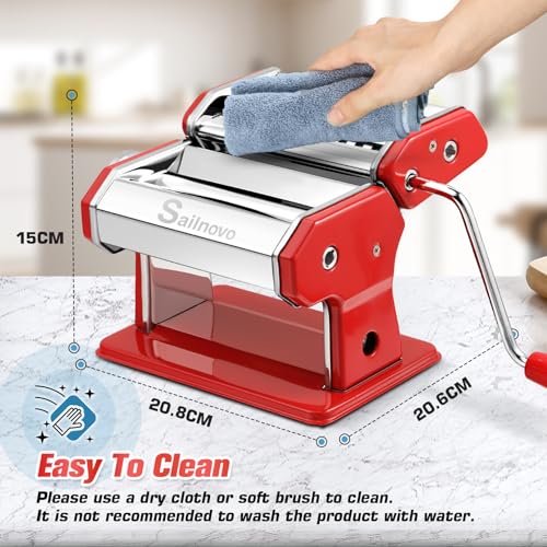 3-in-1 Pasta Maker with 9-Setting Pasta Roller & Cutters, Red (Red)