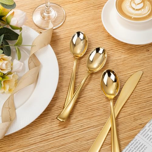 200 Pack Gold Plastic Spoons (Spoon Gold)