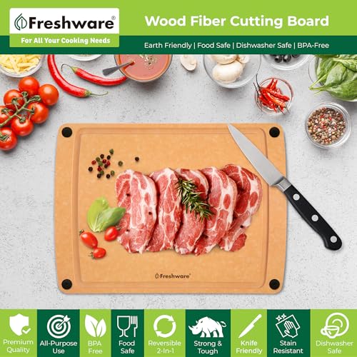 Wood Cutting Board for Kitchen (15" x 11.25" [Groove] [Natural Slate] / 15"L x 11.3"W)