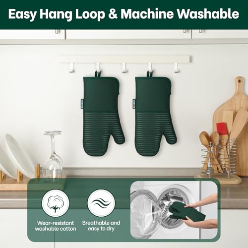 Heat Resistant 500°F Kitchen Oven Mitts 2 (Green)