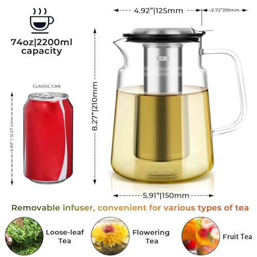 74oz Glass Tea Pot with Infuser (74 fluid ounces without thermometer)