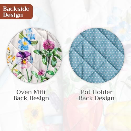 100% Cotton Oven Mitt & Pot Holder Set (042 - Giverny / 7.5" x 13" & 8" x 8" (Oven Mitt & Pot Holder))