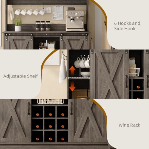 47" Coffee Bar Cabinet with Storage Hutch & Wine Rack (47Inch / Grey)