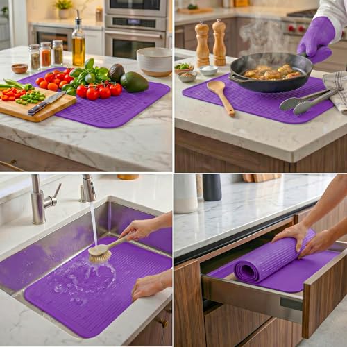 Silicone Dish Drying Mat for Multiple Usage (Purple / 24"L x 18"W)