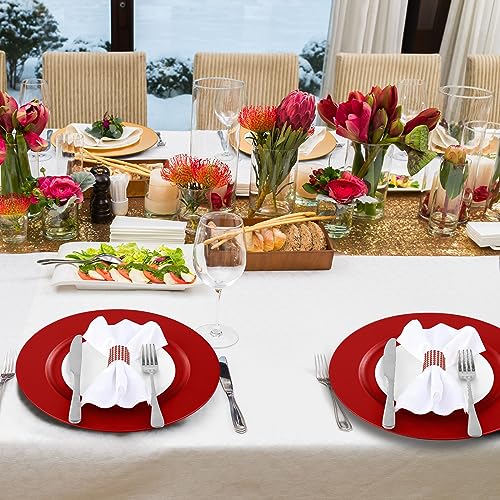30 Pcs Red Charger Plates 13 Inch Round Plastic Ruffled Rim (Plain Style / Red)