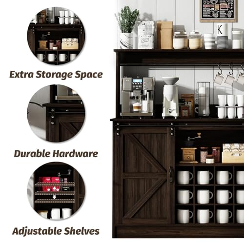 55" Farmhouse Coffee Bar Cabinet with Storage Hutch (55Inch / Dark Oak)