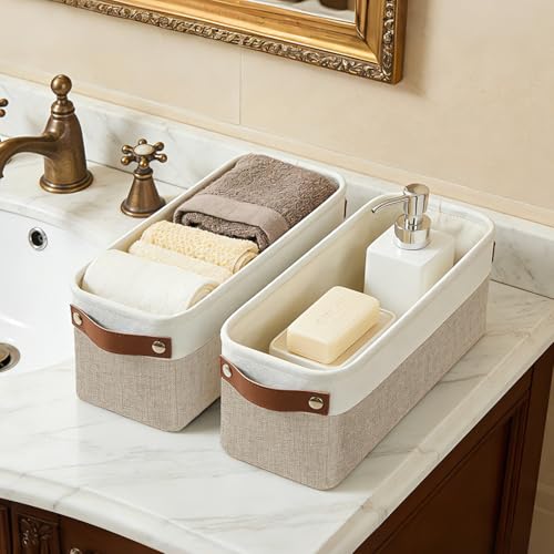 Small Fabric Storage Baskets (Beige / Off-White / Narrow-15"x6"x5")