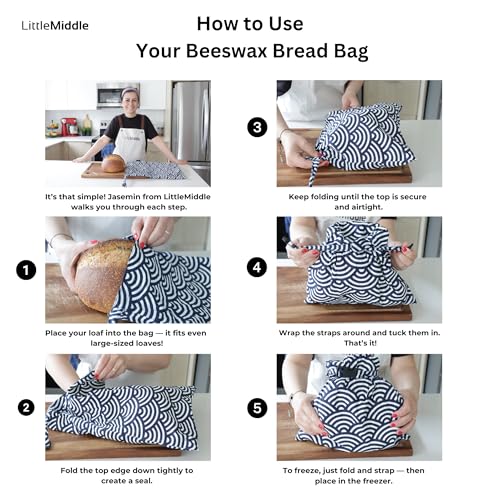 2 XL Beeswax Bread Bags for Homemade Bread (Cream with Dog Print)