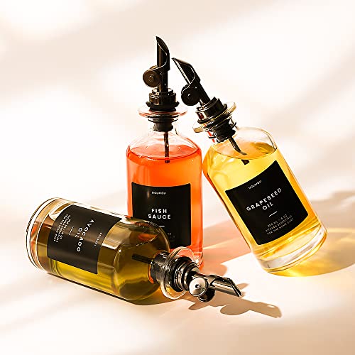 Oil and Vinegar Dispenser with Metal Pour Spout (350ml, Set of 2 Bottles / Black)
