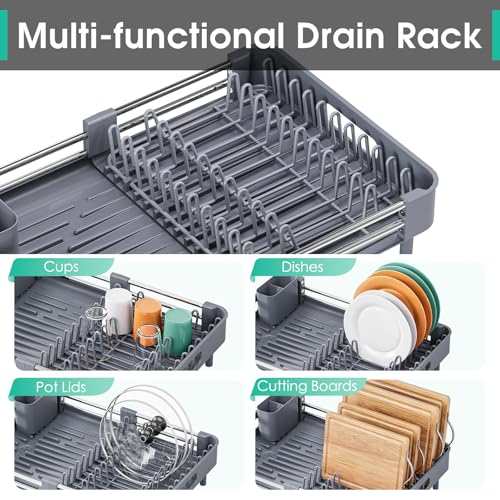 Expandable Dish Drying Rack for Kitchen Counter (Gray / Standard)