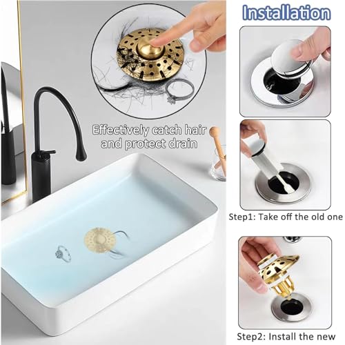 Bathroom Sink Drain Strainer (Brushed Gold)