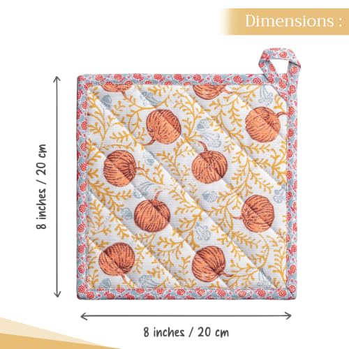 Pot Holders 100% Cotton Potholders (033 - Harvest Festival / 8" x 8" (Pot Holder Pack of 1))
