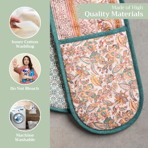 Double Oven Mitts 100% Cotton Double Oven Glove (047 - Nila / 7" x 35" (Double Oven Mitt))