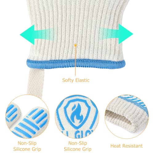 BBQ Gloves Oven Gloves 1472℉ Extreme Heat Resistant (Light Blue / One Size Fits Most(Long Cuff))