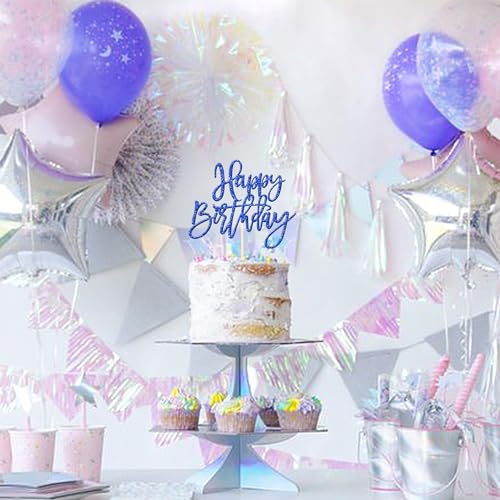 1 PCS Glitter Happy Birthday Cake Topper for Celebrating Anniversary Theme Party Cake Decorations Supplies Dark Blue