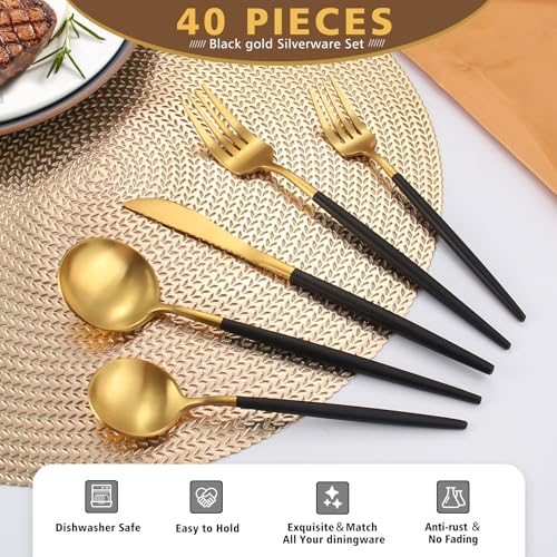 Matte Black Gold Silverware Set (Blackgold / 40-piece)
