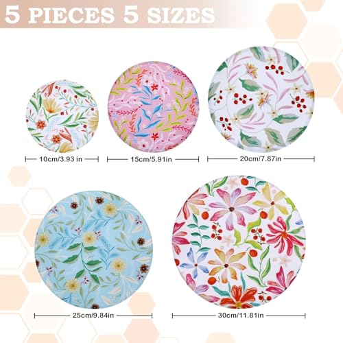 5Pcs Reusable Beeswax Elastic Bowl Covers for Bread Proofing and Food Cover (Rainbow Floral)