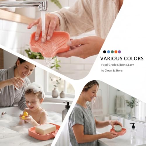 Silicone Soap Dish with Drain Spout (Pink / S(4.9"×3.2"))