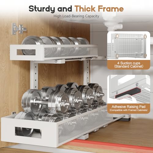 2 Pack 19IN Depth Under Sink Storage Organizer (White / 2 Pack-19"Dx11.4"-16.14"H)