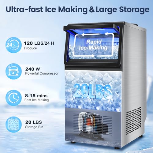 Commercial Ice Maker Machine Dual Water Inlet Options (140LBS/24H)