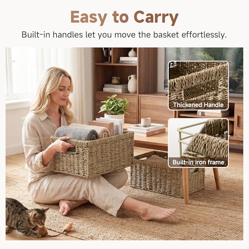Wicker Storage Baskets (Natural (Seagrass) / 15"L x 11"W x 7"H + 13"L x 9"W x 6¼"H)