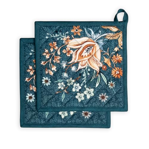 Pot Holders 100% Cotton Potholders (048 - Luxury Loft - Dark Teal / 8" x 8" (Pot Holder Pack of 2))