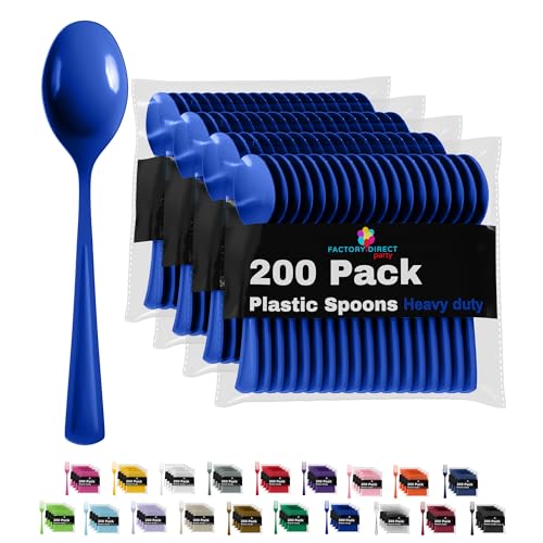 Party Solids 200 Pcs Plastic Silverware (Dark Blue / Spoons)