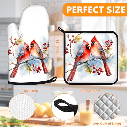Red Birds Oven Mitts and Pot Holders Sets 4Pcs (Red Birds)