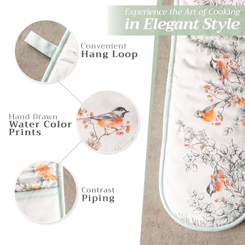 Double Oven Mitts 100% Cotton Double Oven Glove (063 - Whitish Shabby Chique / 7" x 35" (Double Oven Mitt))