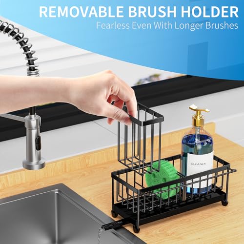 Sponge Holder for Kitchen Sink (Black With Towel Rack - 9.25″)