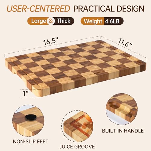 Cutting Boards for Kitchen (Bamboo Checkered / 16.5"L x 11.6"W)