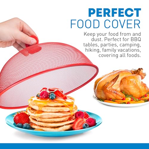 Metal Mesh Screen Food Cover Tent Umbrella (3 Pack / Green Blue Red)