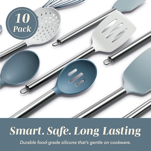 Silicone Cooking Utensils (Blue and White / 10 Pieces)