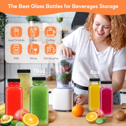 12 oz Glass Juice Bottles with Lids 6 Pack (12 Ounces)