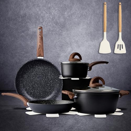 Non Stick Pots and Pans Set (12 pieces Black)