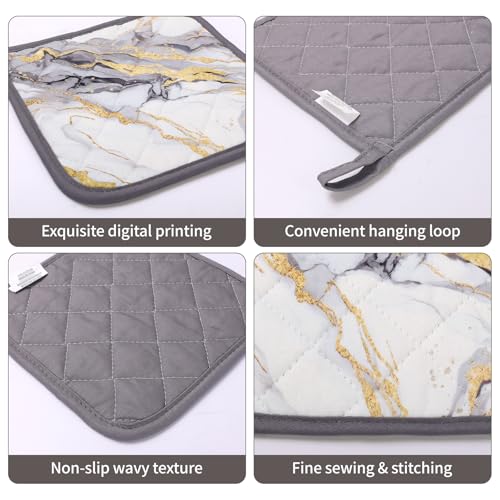 White Gold Marble Oven Mitts and Pot Holders Sets 4Pcs (Marble / Oven Mitt x2 & Pot Holder x2)