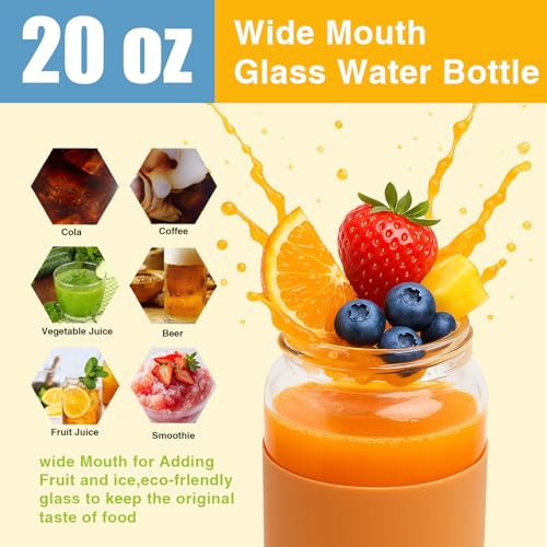 20 oz Glass Water Bottles with Lids (Redblue / 20 Ounces)