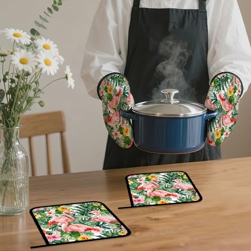 Palm Leaf Oven Mitts and Pot Holders Set (4 Count)