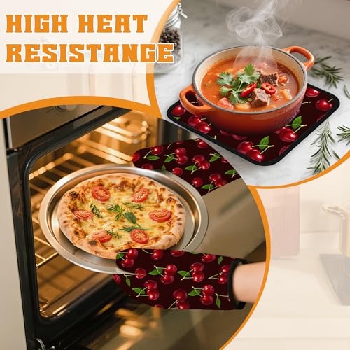 Cherry Oven Mitts and Pot Holders Set (4 Count)
