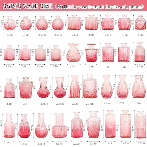 Set of 36 Glass Bud Vases Small Flower Vases for Centerpieces (Pink)