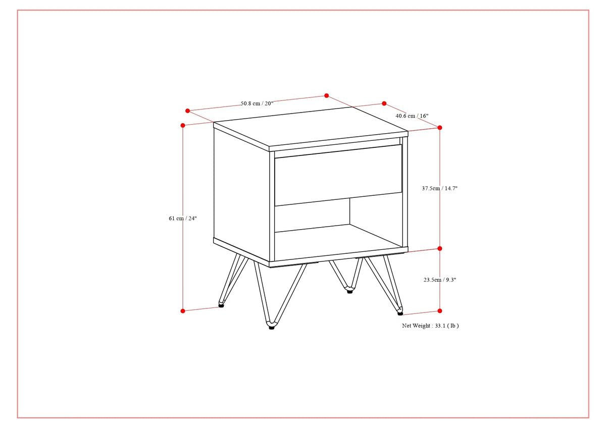 Hunter 20" Wide Bedside Table in Walnut Veneer (Walnut Veneer / 20 inch)