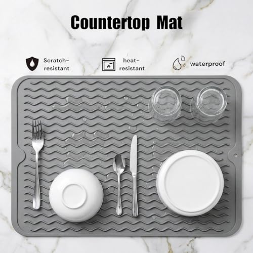 Silicone Dish Drying Mat (Gray / 16"L x 12"W)
