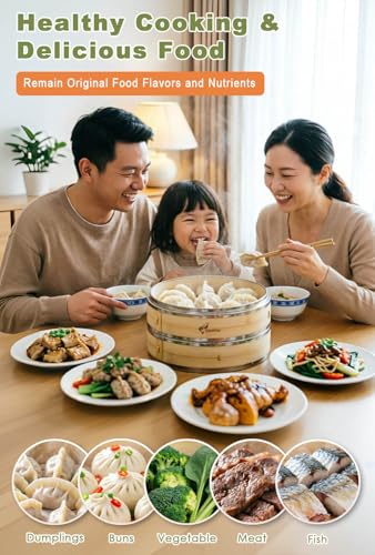 Bamboo Steamer Basket with Stainless Steel Rim 12 Inch Dumpling Steamer Kit (Bamboo Steamer / 12 Inch)