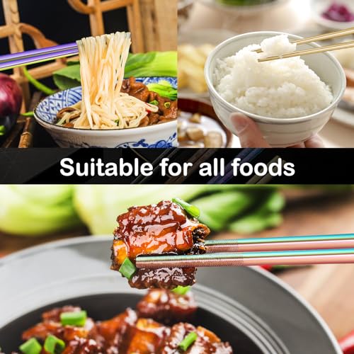 8 Pairs Metal Chopsticks Reusable Multicolor Stainless Steel Chopsticks Set Laser Engraved Non (Multicolor 304 stainless steel)