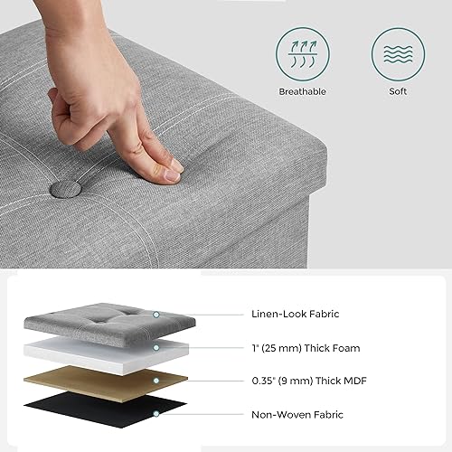 Ottoman Storage Bench (Light Gray + White / 15"D x 43"W x 15"H (without Flipping Lid))