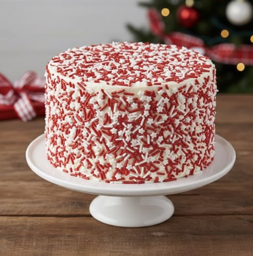 Sprinkles Edible Cake and Cupcake Sprinkles with Assorted Shapes and Sizes for Parties (Red White)