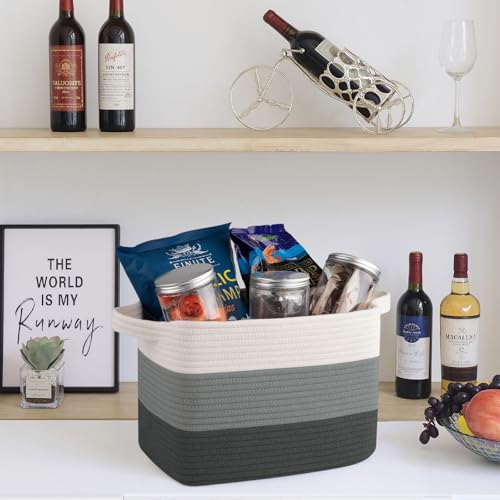 Cotton Rope Storage Baskets for Organizing Dark Gray 3 (Gradient Dark Gray / 3 pcs-13”x9.9”x8.7”)